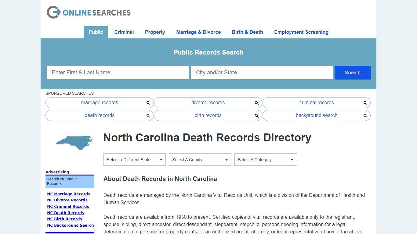 North Carolina Death Records Search Directory