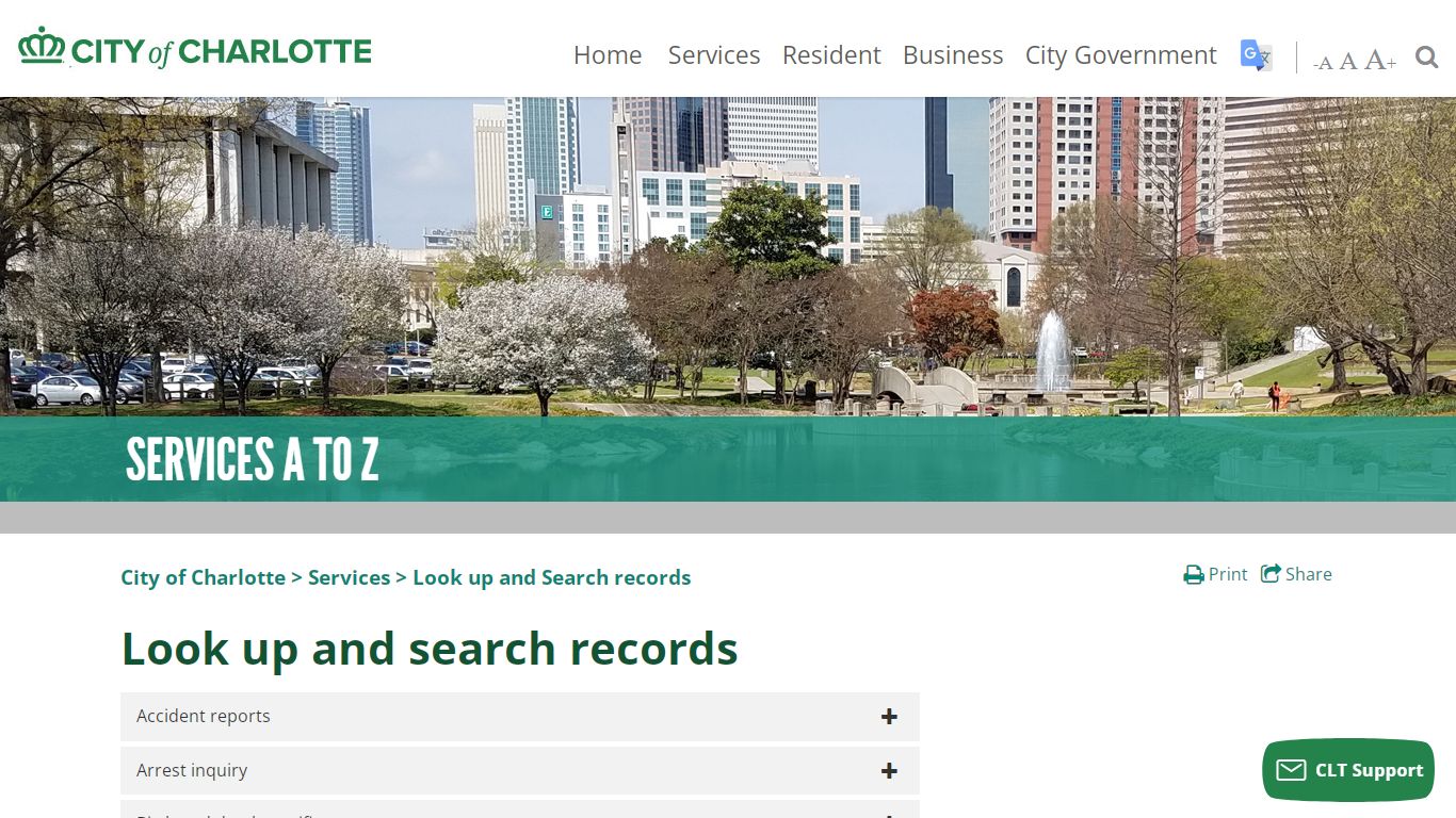 Services > Look up and Search records - City of Charlotte